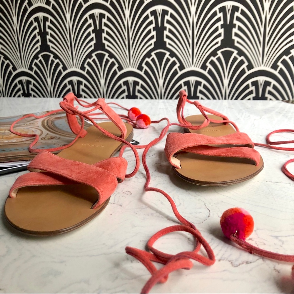 J. Crew Suede Pom-Pom Lace-Up Sandals in Coral - Picture 3 of 7